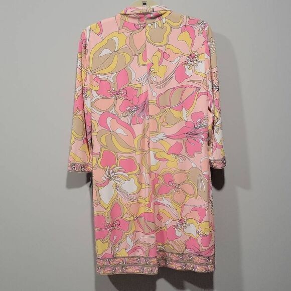 Tahari Shirt Dress Women Size 8 NEW Pink Retro 60 Pink Floral Mini Stretchy Knit - Picture 3 of 12